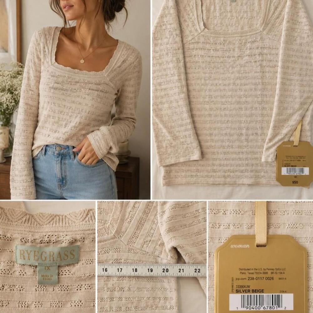 NWT Super cute neutral minimalist capsule wardrobe Knit Top 1X PLUS.sz
